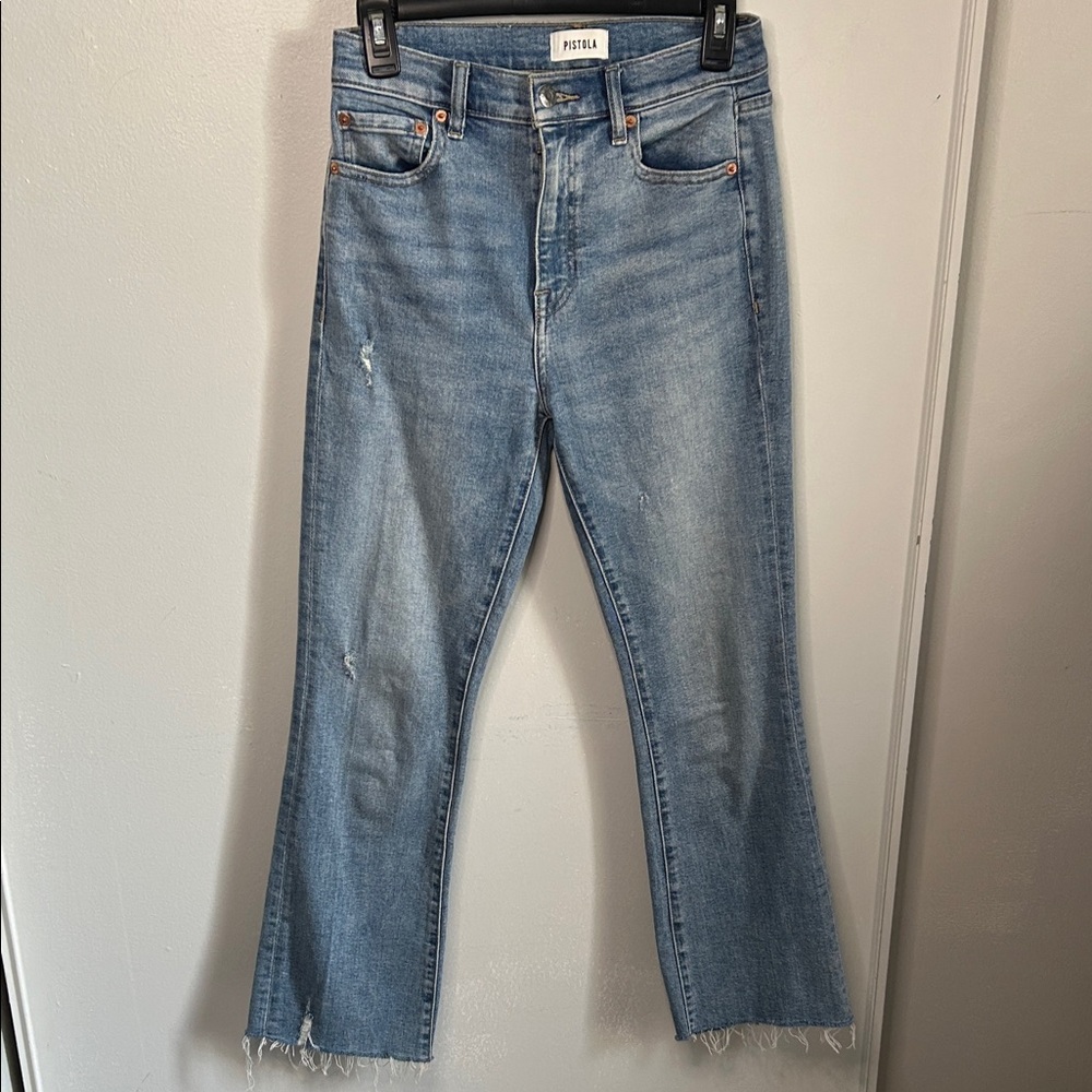 Pistola Lennon High Rise Crop Boot Jeans in Lightly Distressed Derby Blue Denim